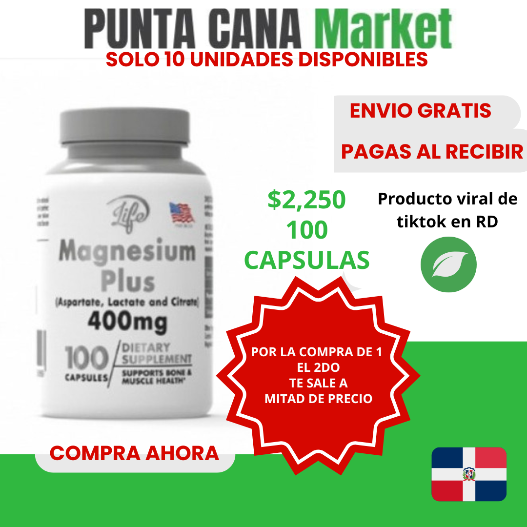 100 cápsulas 🧲 Magnesium Plus 400mg – Energía y Bienestar en Cada Cápsula