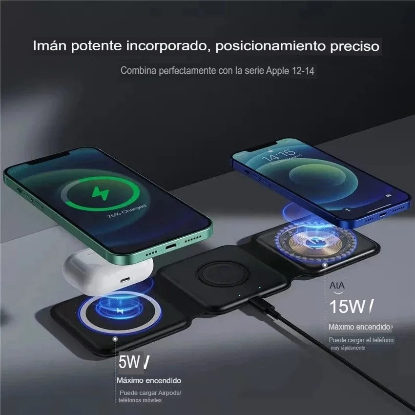 Cargador Inalámbrico Magnético Portátil 3 en 1: Revoluciona Tu Carga